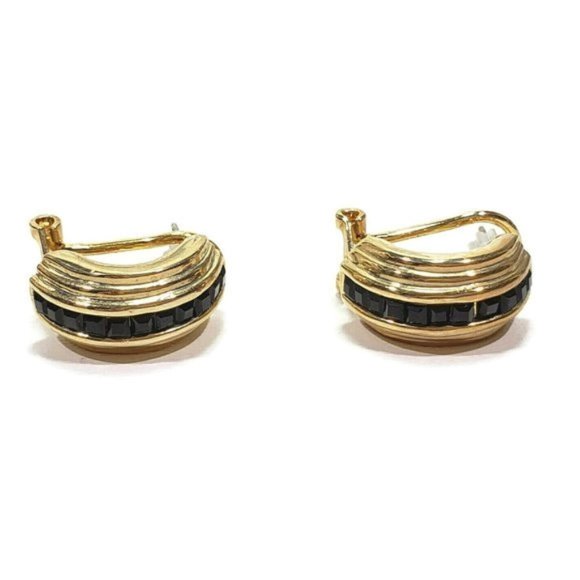 jBunae' Jewelry - Gold Tone Jet Black Crystal Earrings French Backs